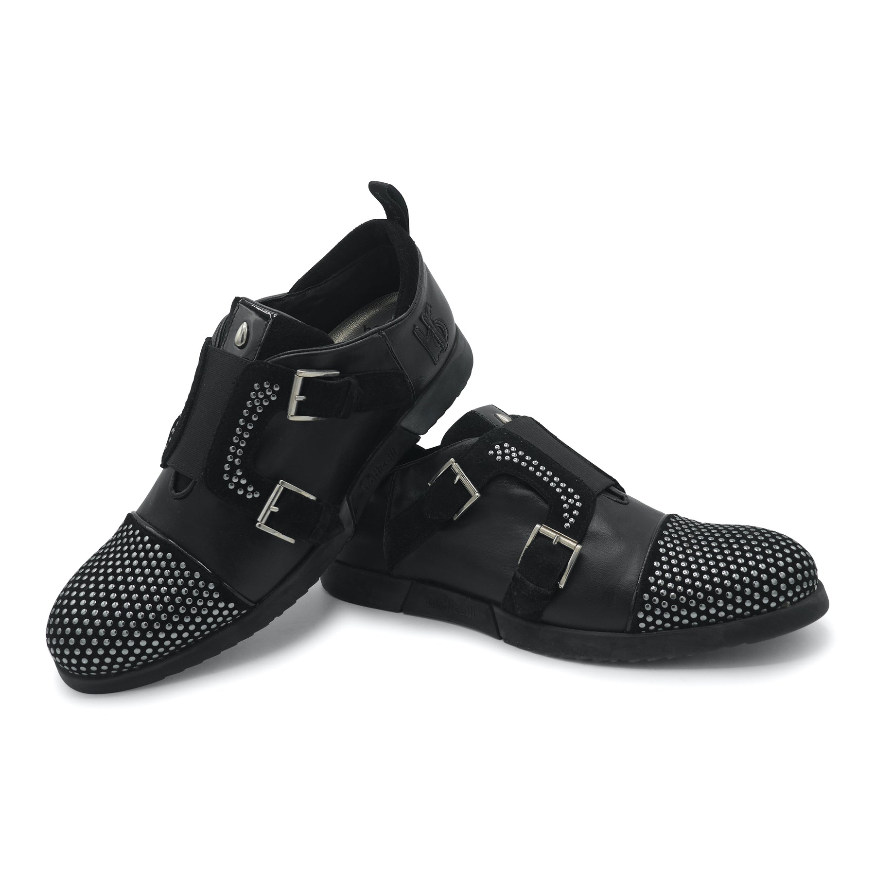 LU25121- Black Studded Double Monk Trainer