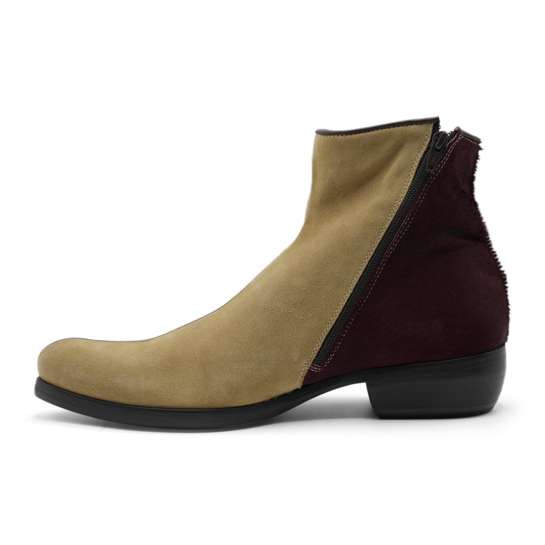 J3604 - Beige Suede / Burgundy Zig Zag Pony Hair