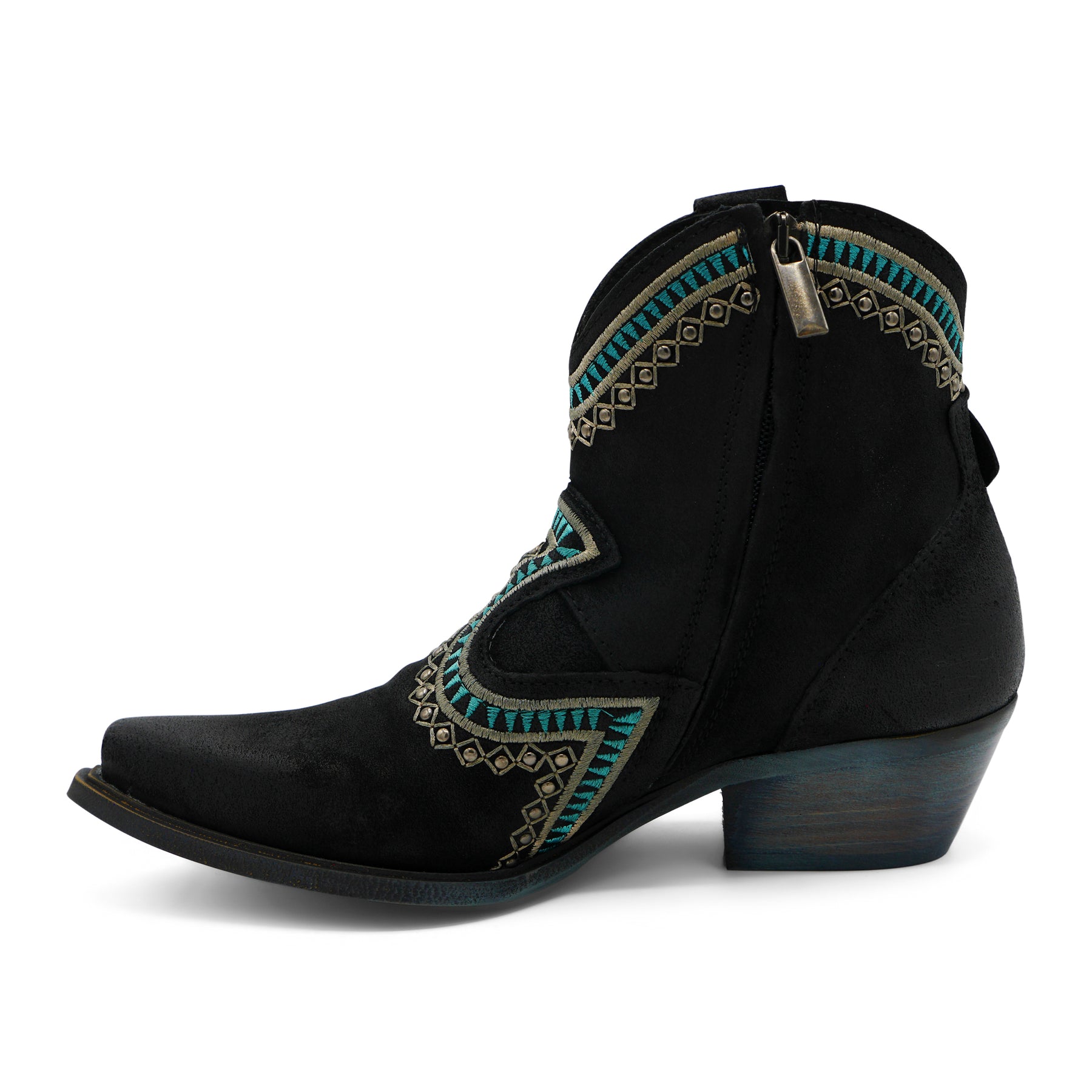 Apache05 - Black/Turquoise Ankle Western Side Tassel