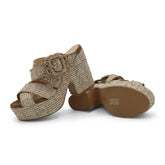 F96345 - Beige Hessian Plateau Sandal