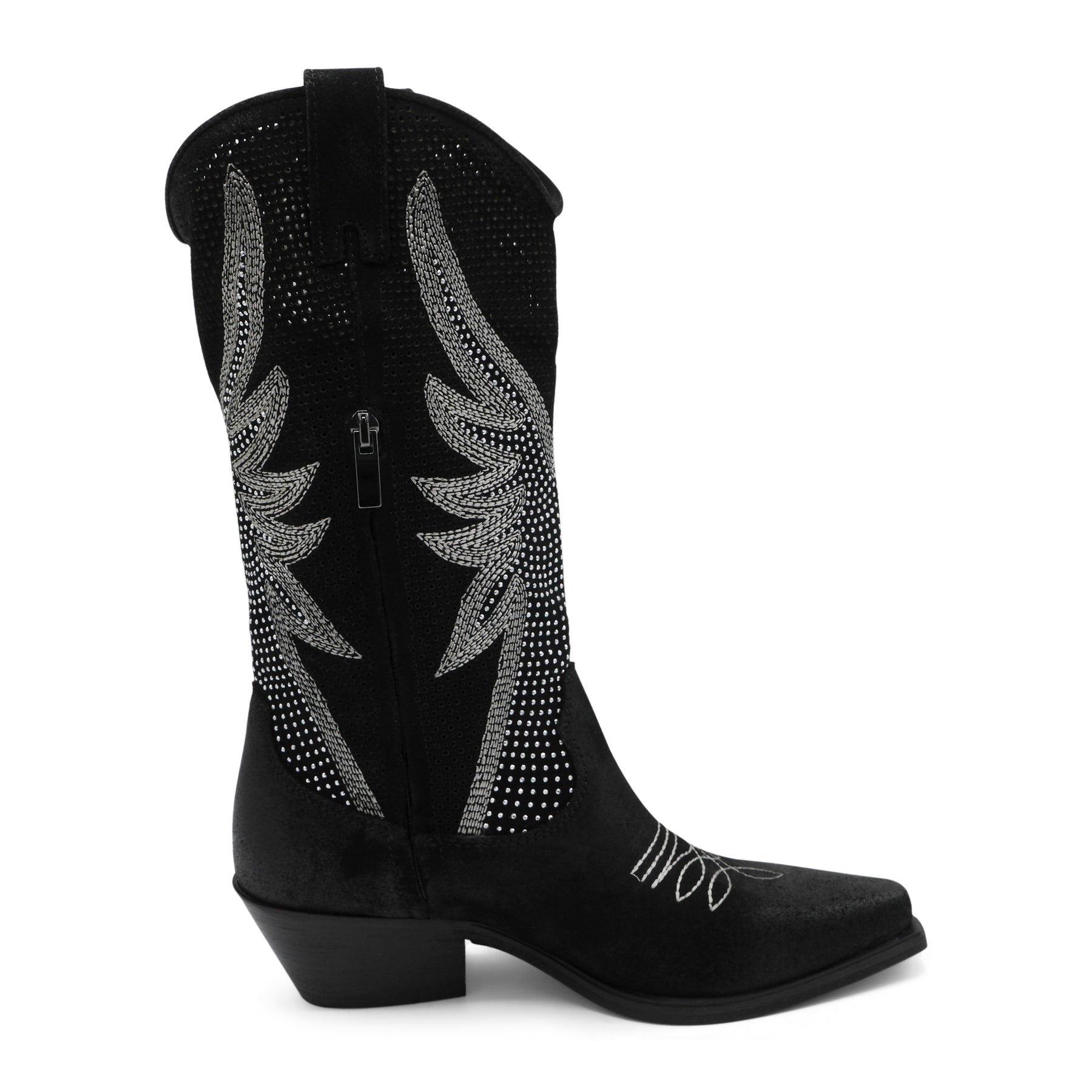 DX834 - Black Perforated Leather Diamante Wings