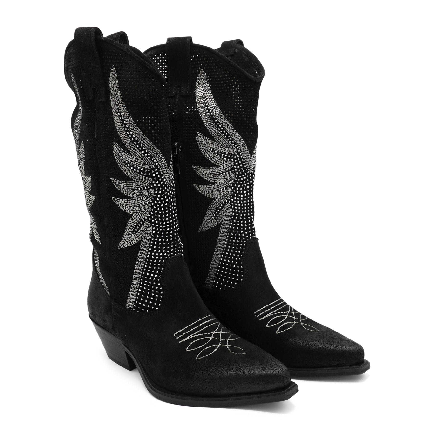 DX834 - Black Perforated Leather Diamante Wings