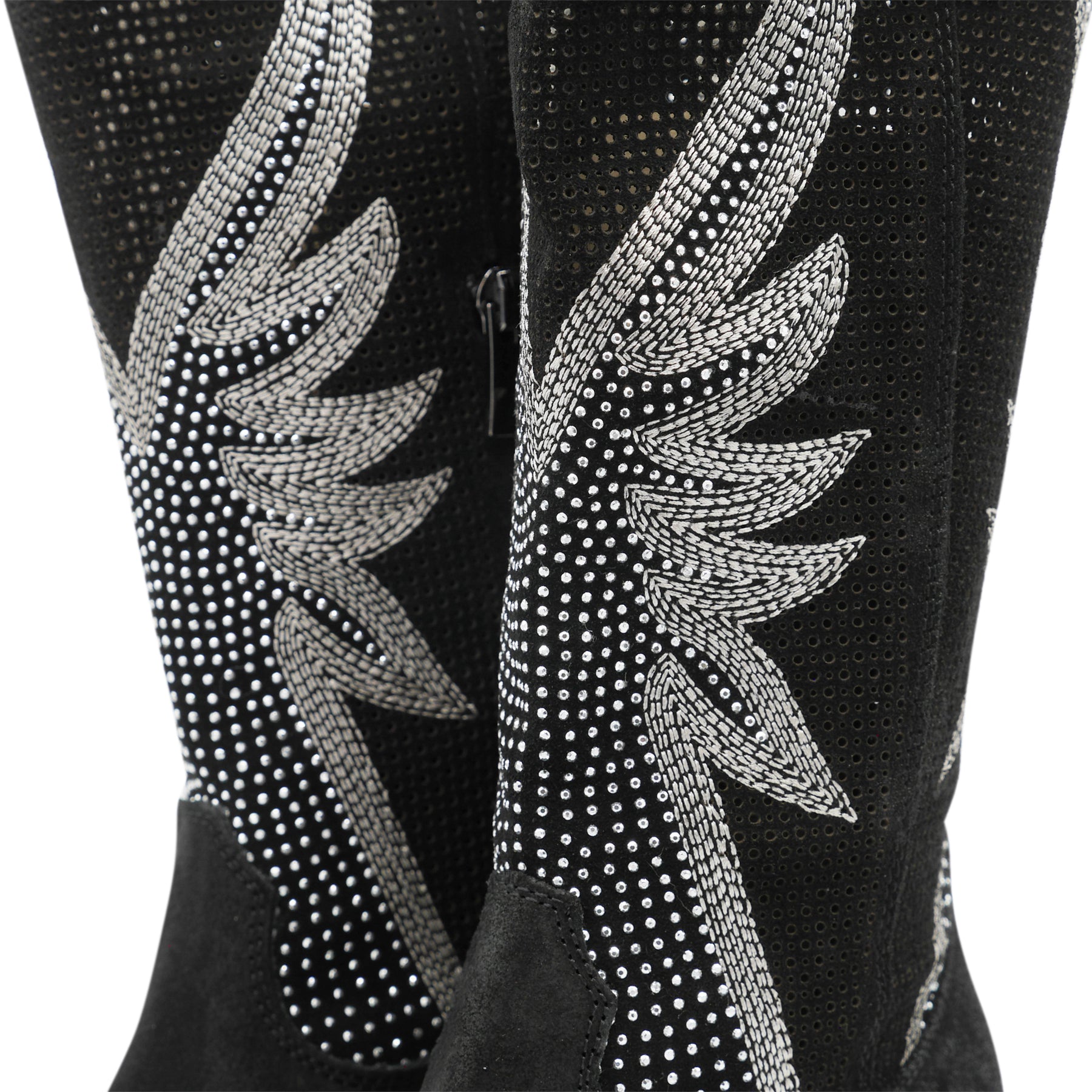 DX834 - Black Perforated Leather Diamante Wings
