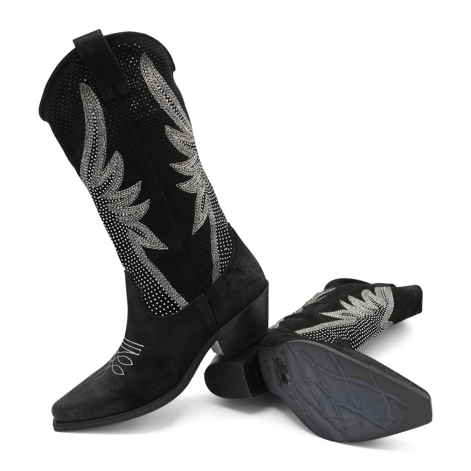 DX834 - Black Perforated Leather Diamante Wings