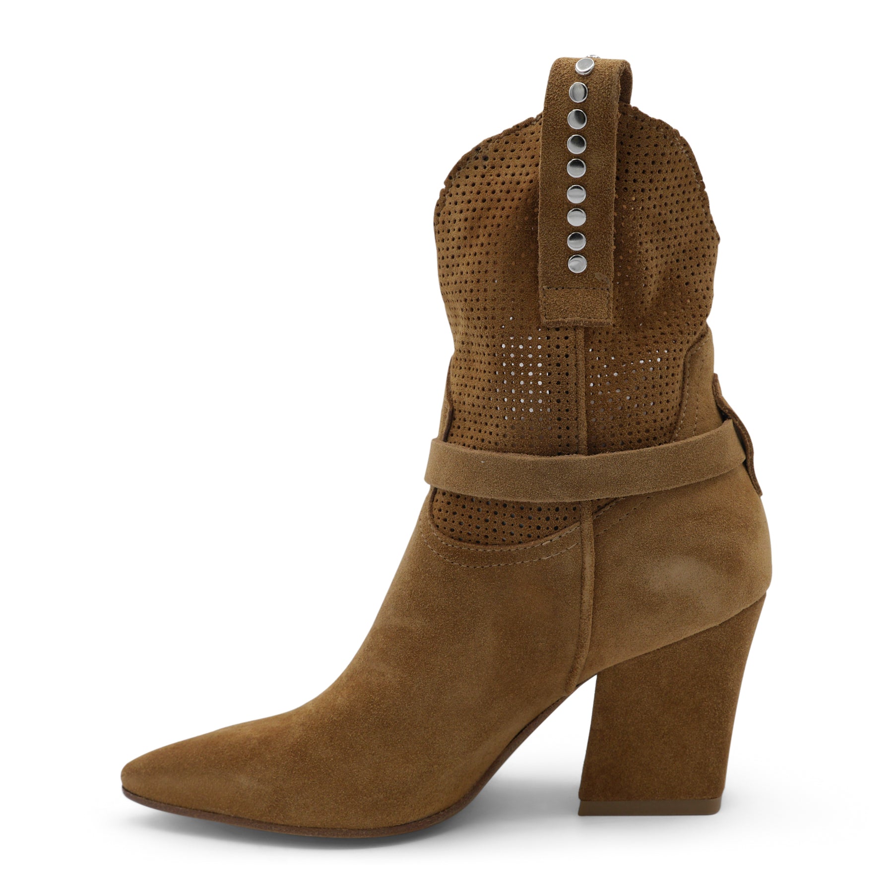 M2726M5- Perforated Tan Suede Western Elegant Ankle