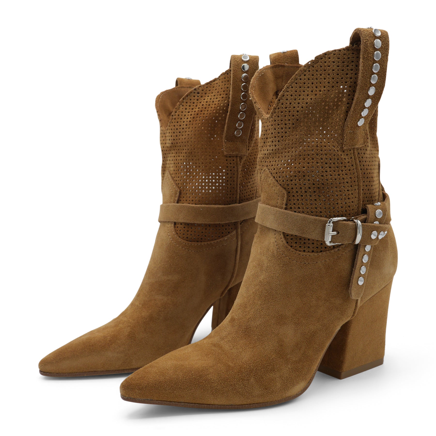M2726M5- Perforated Tan Suede Western Elegant Ankle