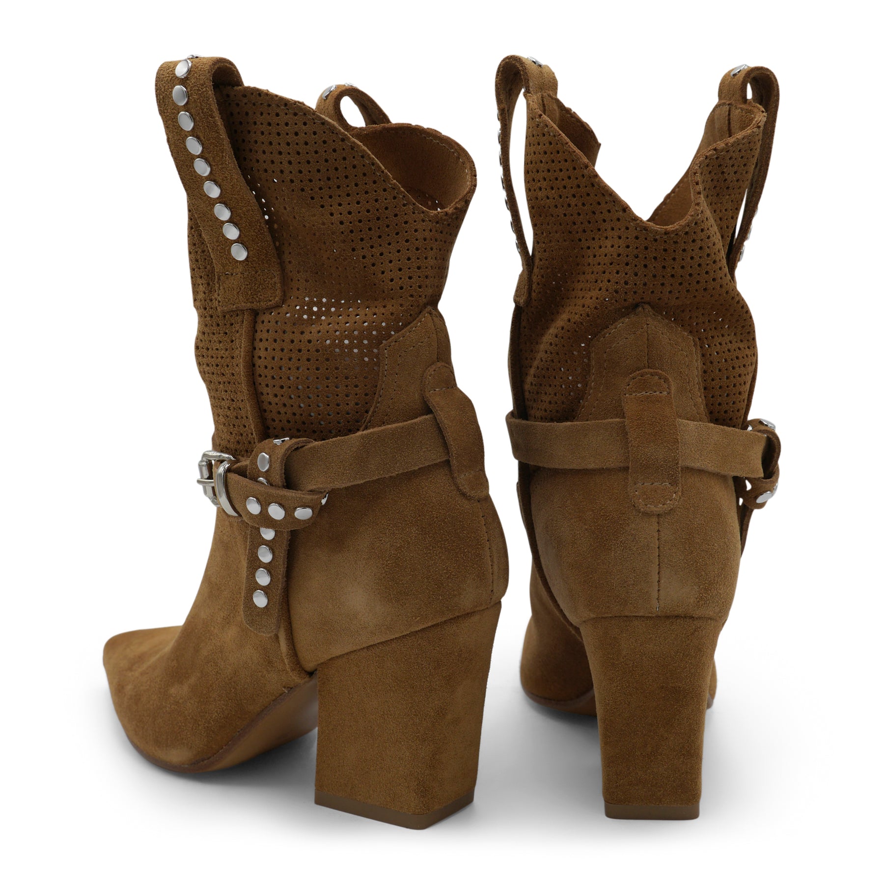 M2726M5- Perforated Tan Suede Western Elegant Ankle
