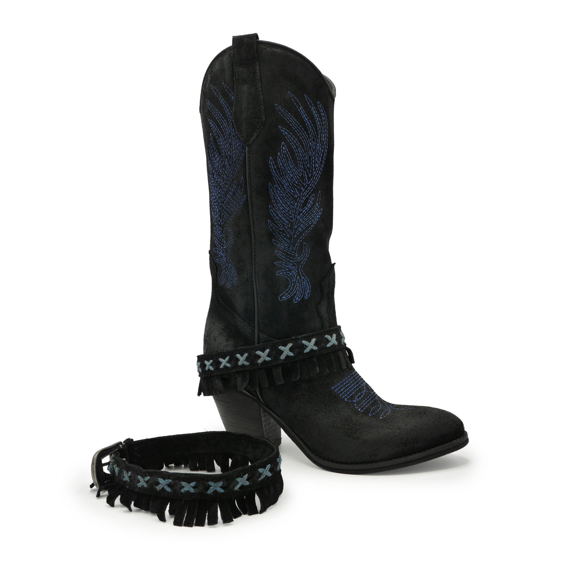 WILD FRINGE - Black/Blue Suede Buckle Strap