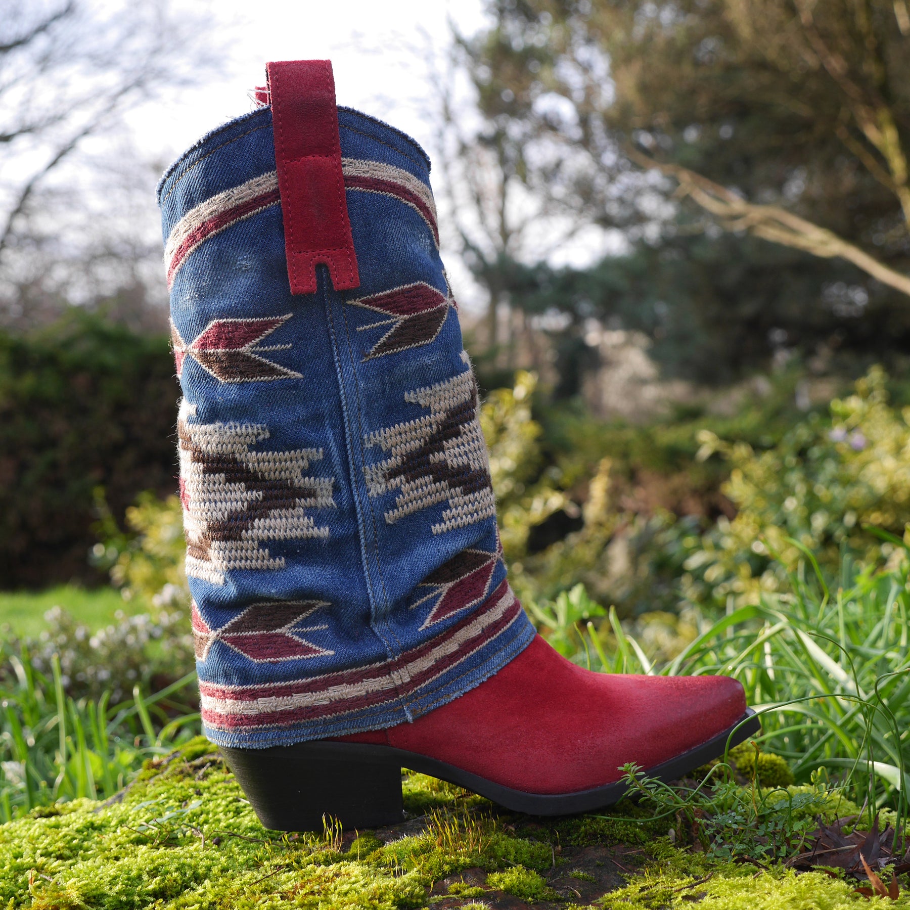 IZEL - Red/Denim Jeans Aztec Boot