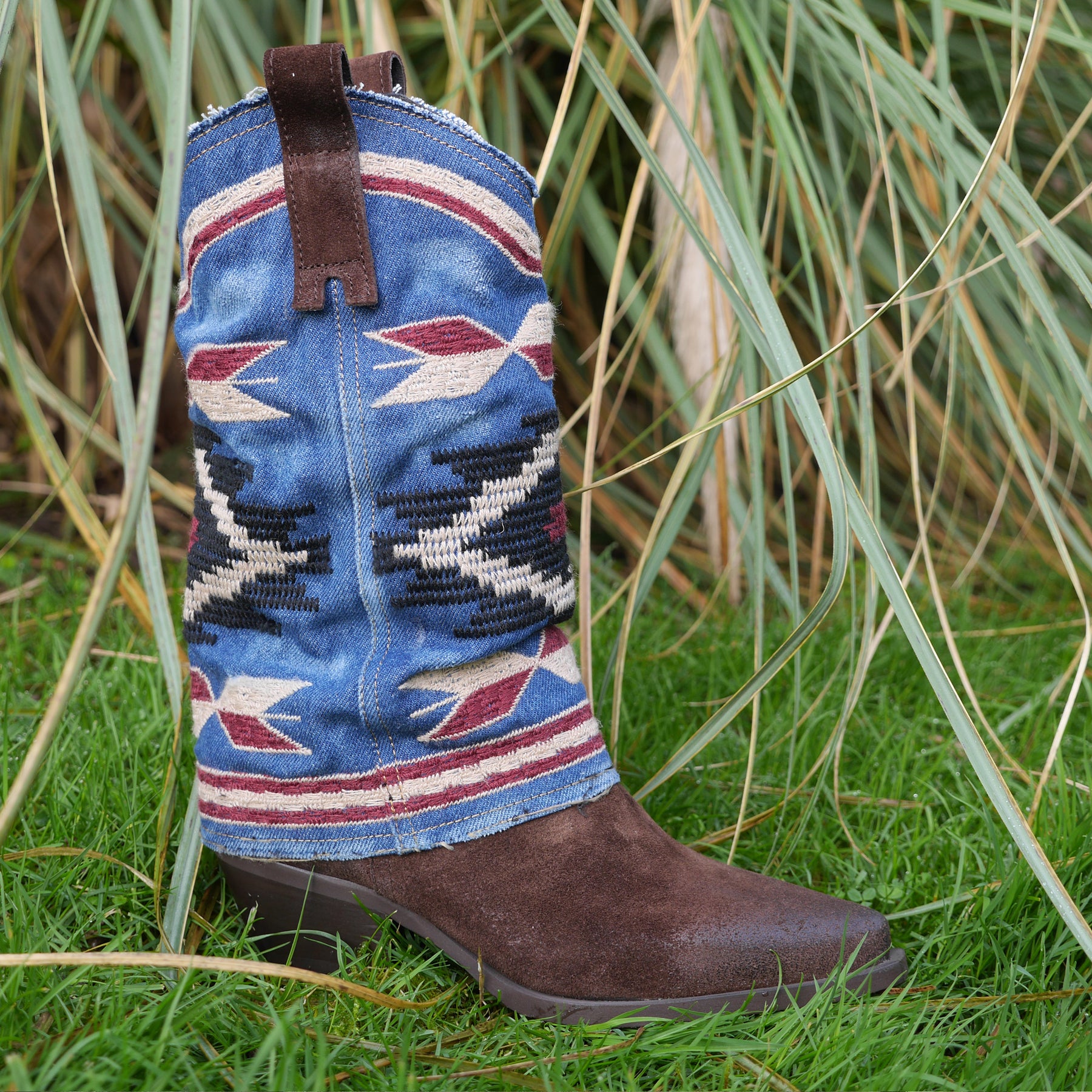 IZEL Choc Brown/Denim Jeans Aztec Boot