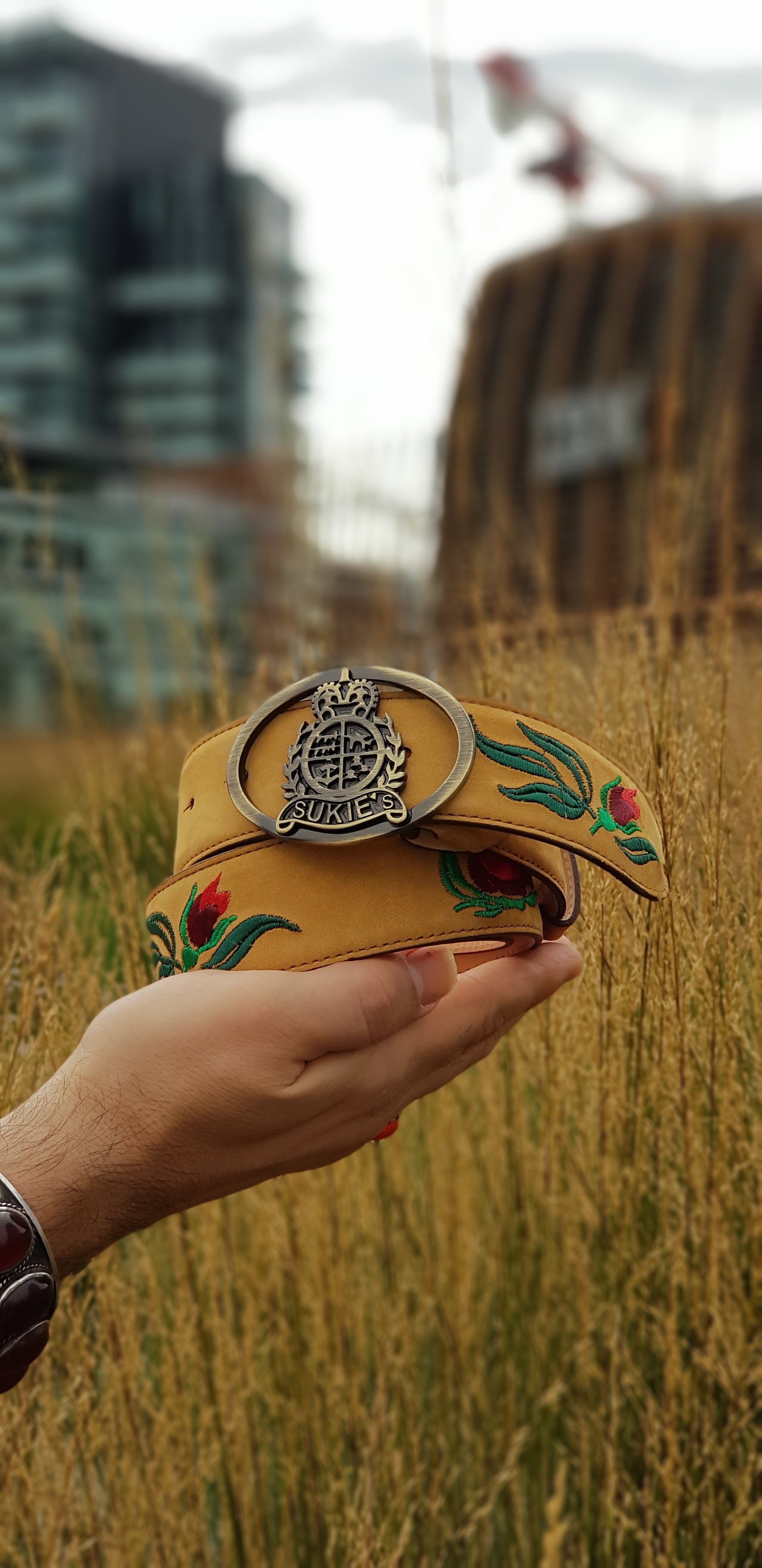 Tan Suede Rose Leather Belt