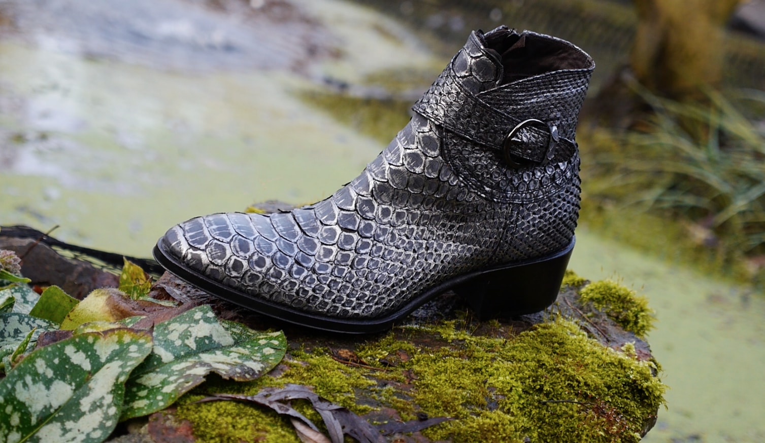 Tabias - Argento Python Ankle Strap Boot