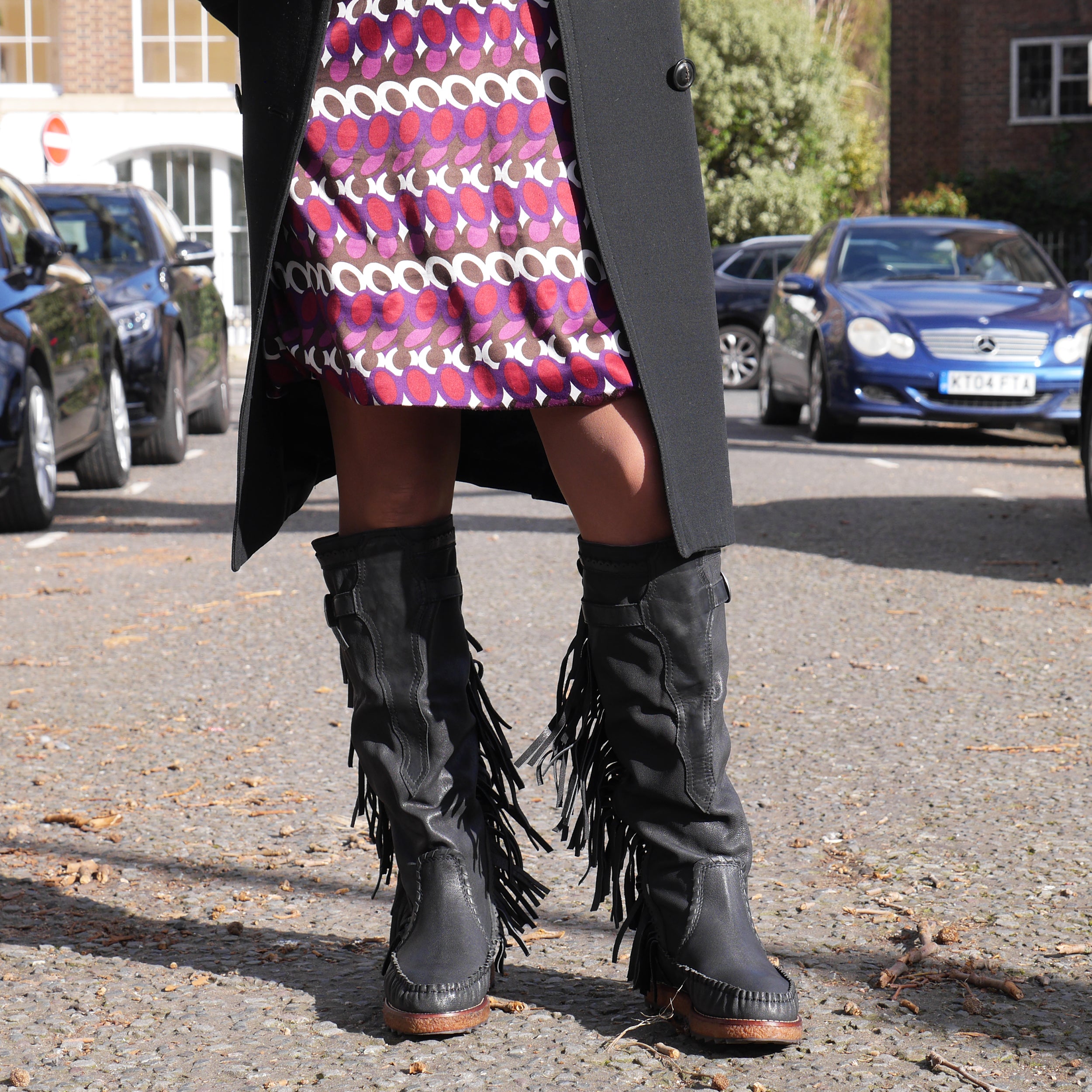Nature Breeze Bridget Moccasin Boots – Knee-High Fringe Boots With Wedge Heel, Synthetic Suede - View #6