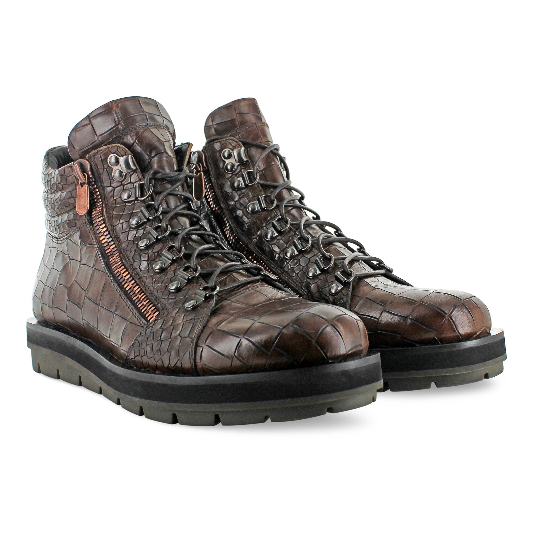 S8619 - Brown Leather Moc Croc