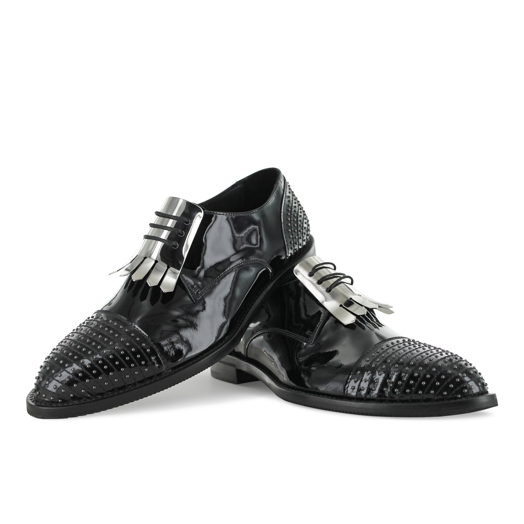S5083 - Black Patent Eve W/ Silver Fringe