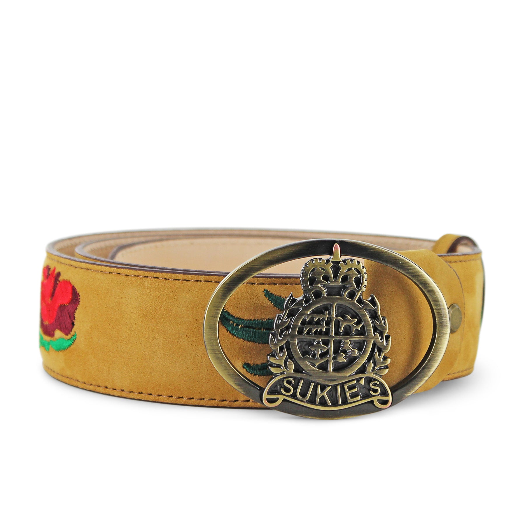 Tan Suede Rose Leather Belt