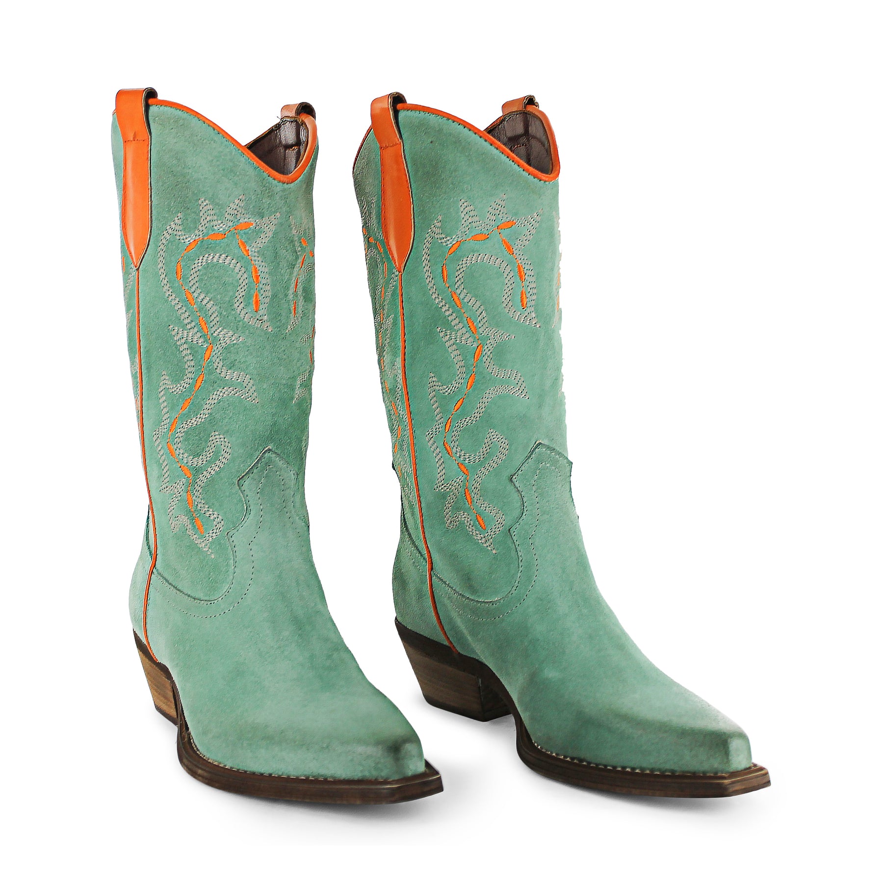 746 - Turquoise/Orange Suede Cowboy Boot