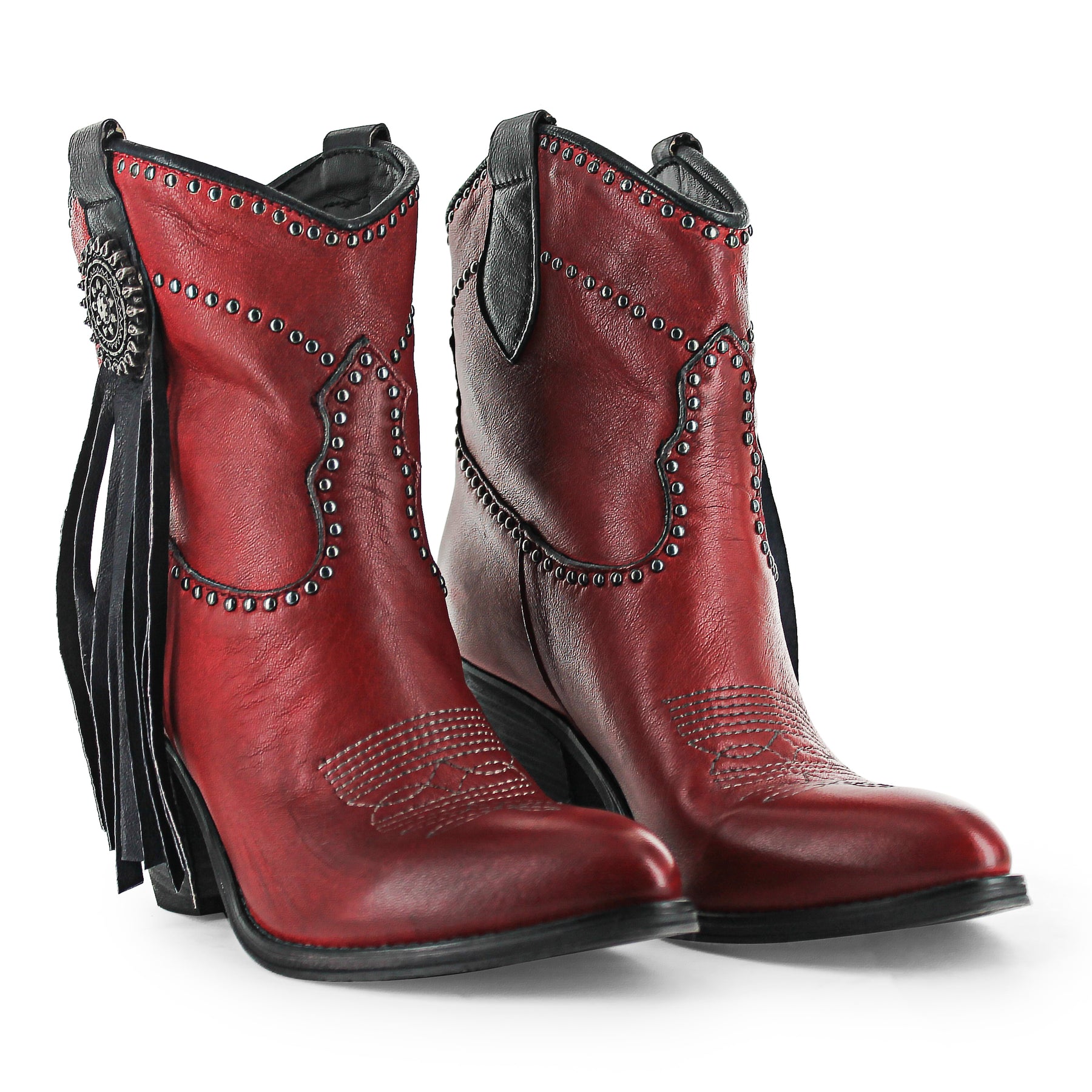 Creek01 - Red Western Ankle Side Fringe