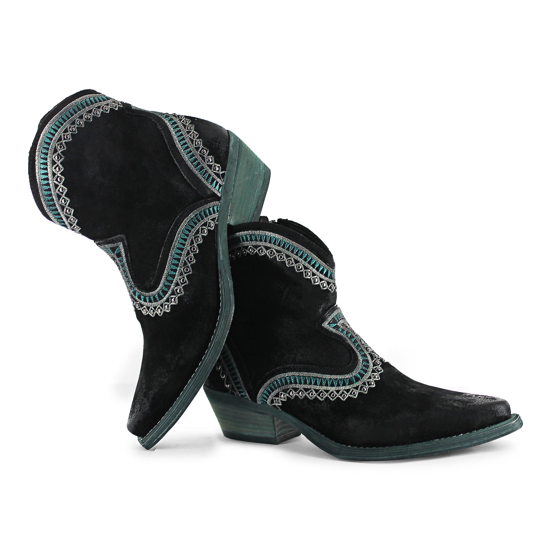 Apache04 - Black Ankle Western Turquoise