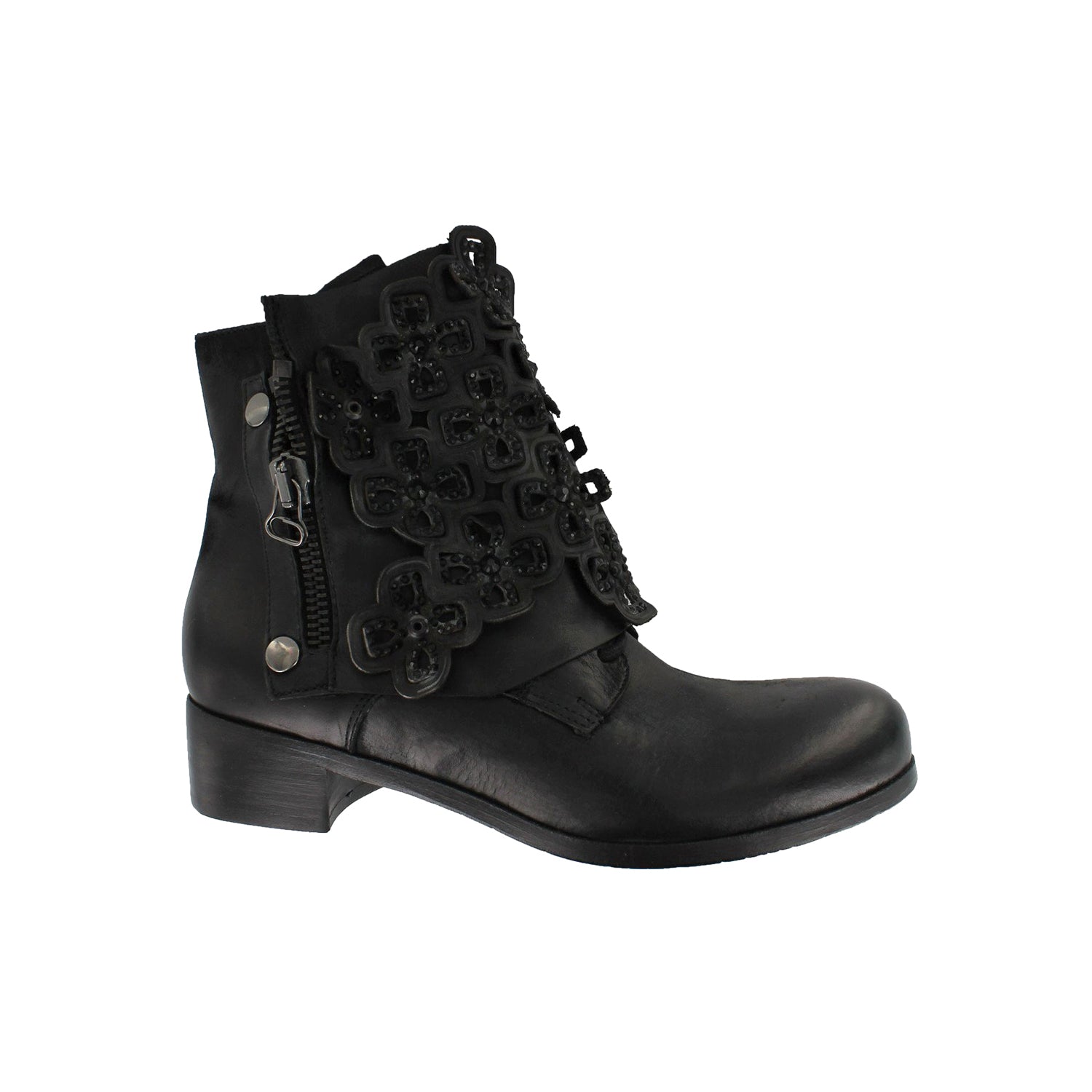 3577X51- Black Ankle Boot With Flower Pattern