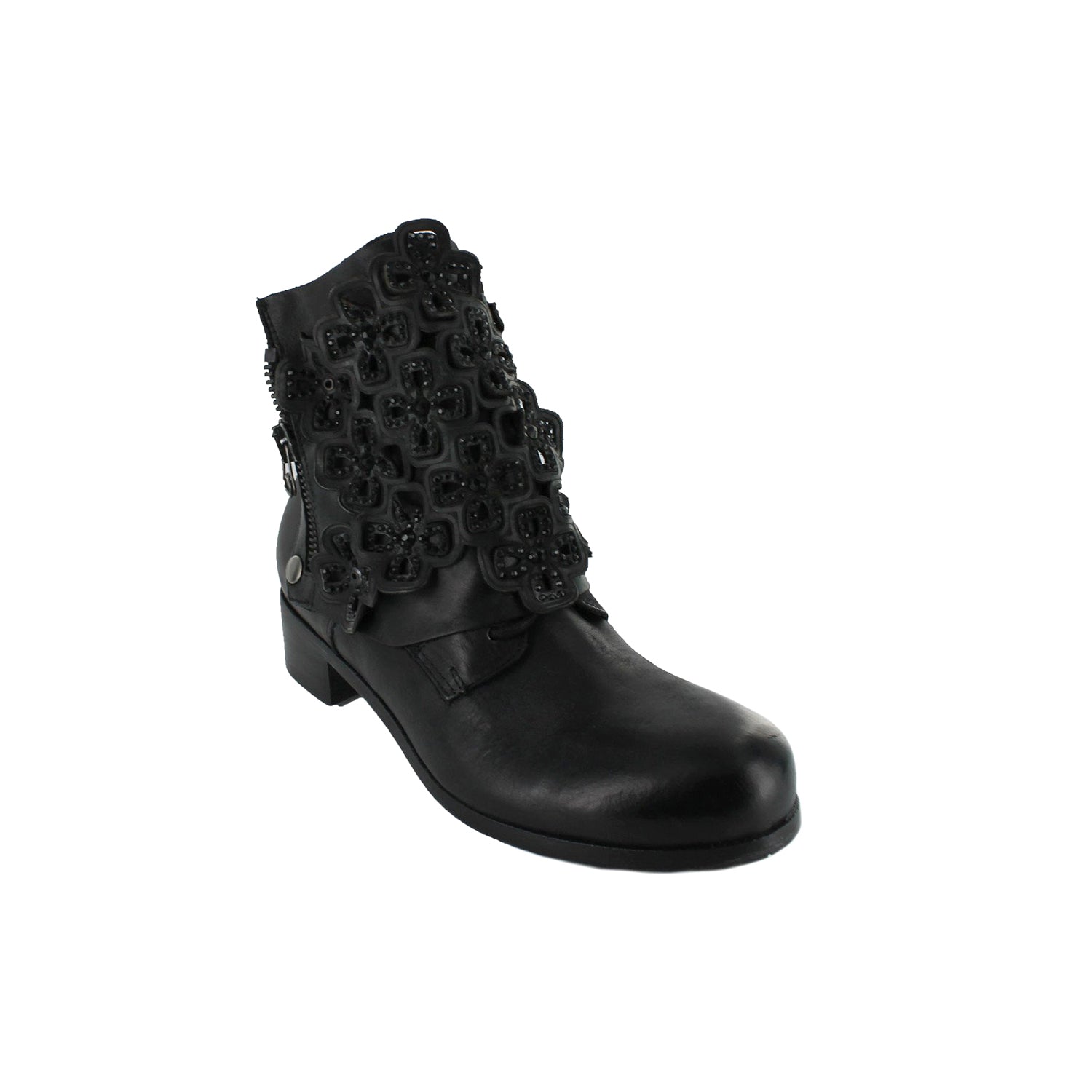3577X51- Black Ankle Boot With Flower Pattern