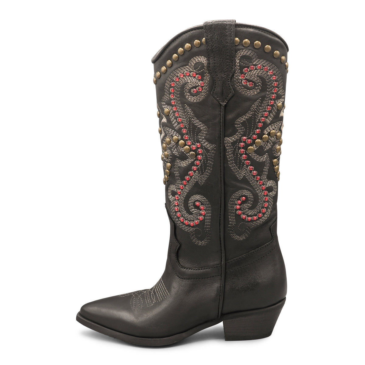 Fleur04 - Black/Red Embellished Cowboy