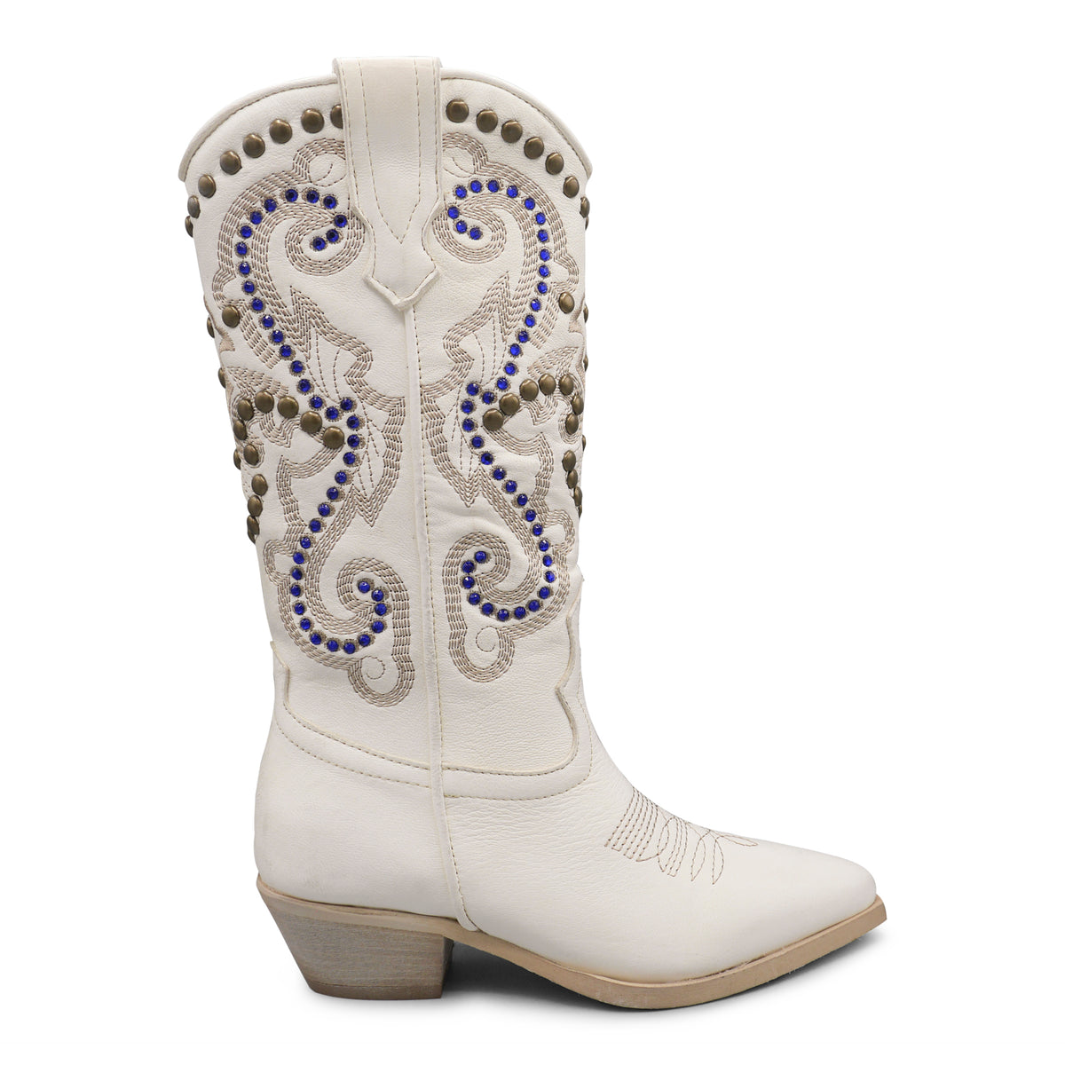 Fleur04 - White/Blue Embellished Cowboy