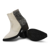 A55211 - White Cheetah Zipped Ankle Boot