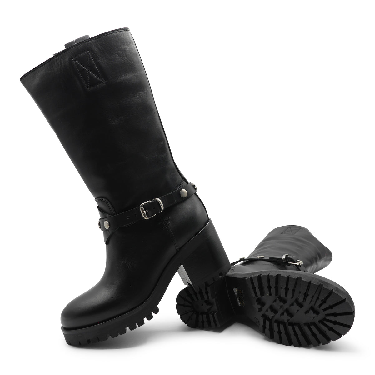 E5O952 - Black Leather Biker Boot