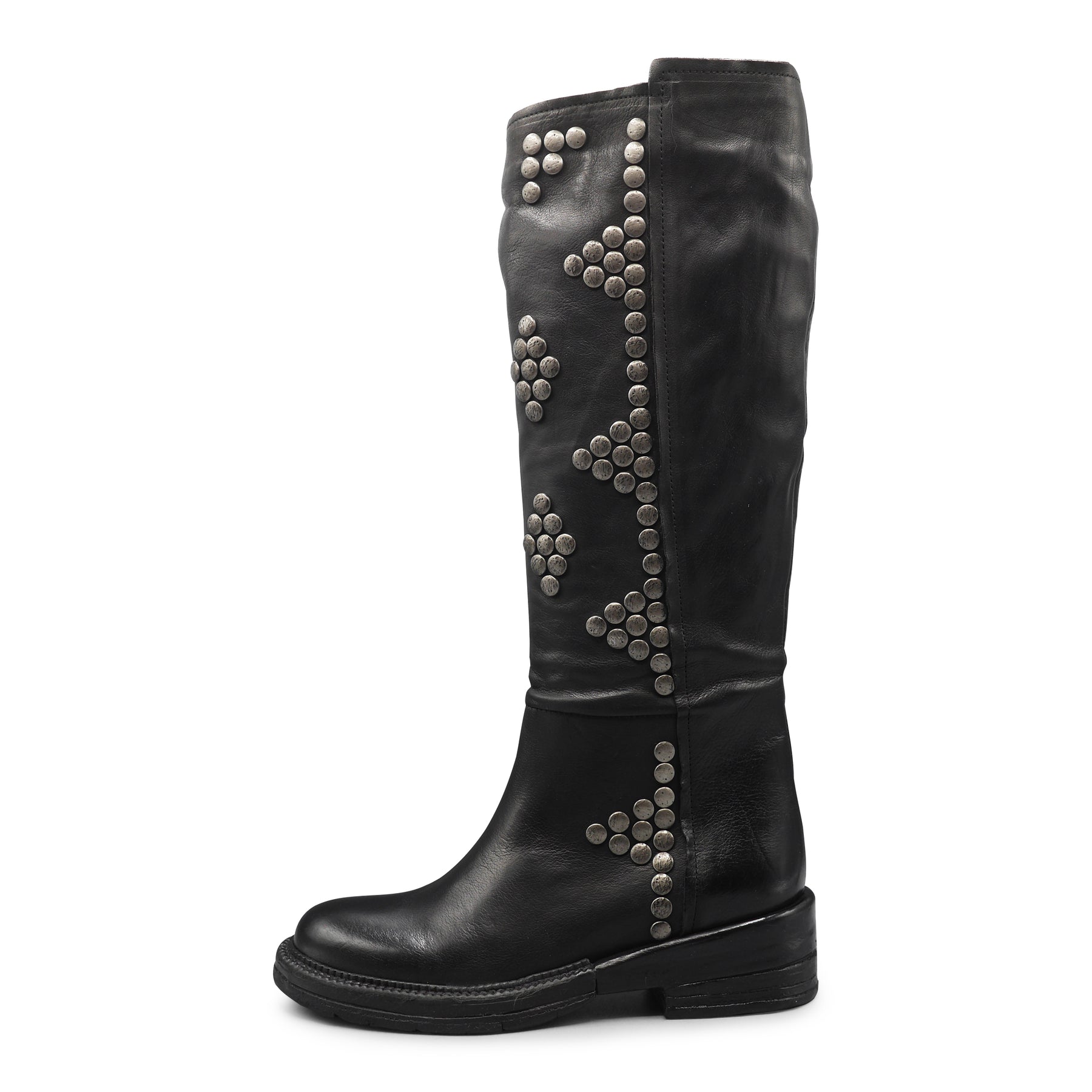 F659K2 - Black Knee High Boot With Studs