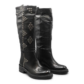 F659K2 - Black Knee High Boot With Studs