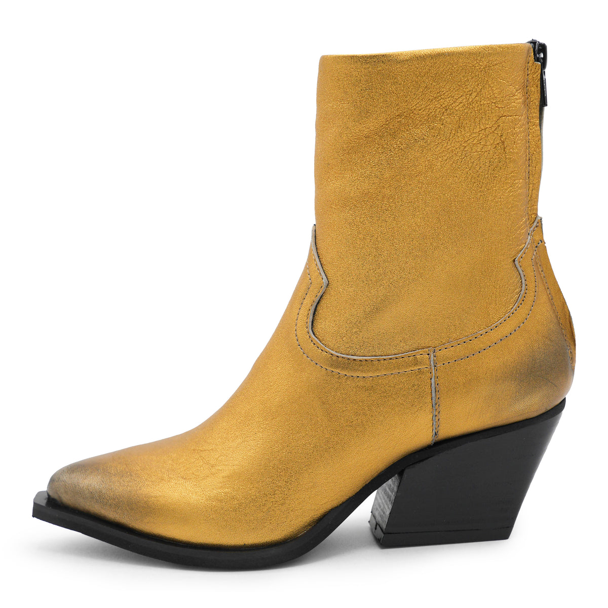 F702K1 - Gold Metallic Zipped Ankle Boot