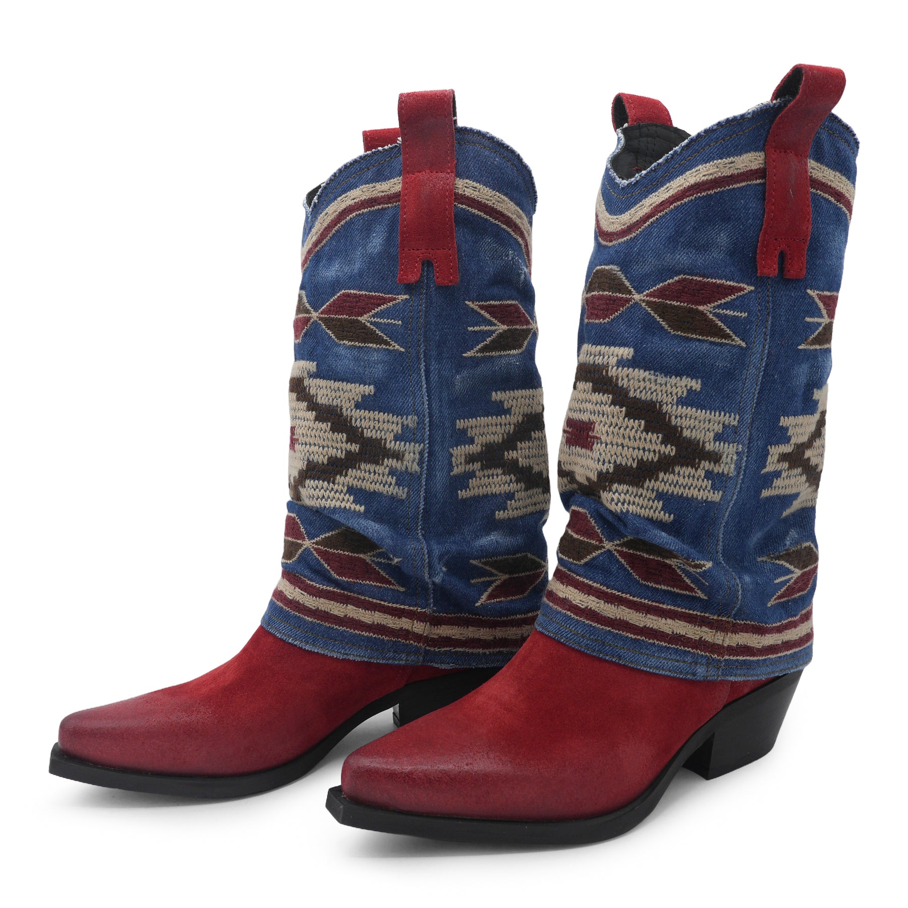 IZEL - Red/Denim Jeans Aztec Boot