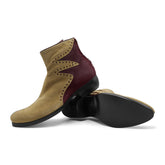 J3604 - Beige Suede / Burgundy Zig Zag Pony Hair