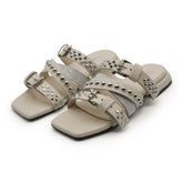 M397M20 - Vitello Off White Rockstud Square Toe Sandal