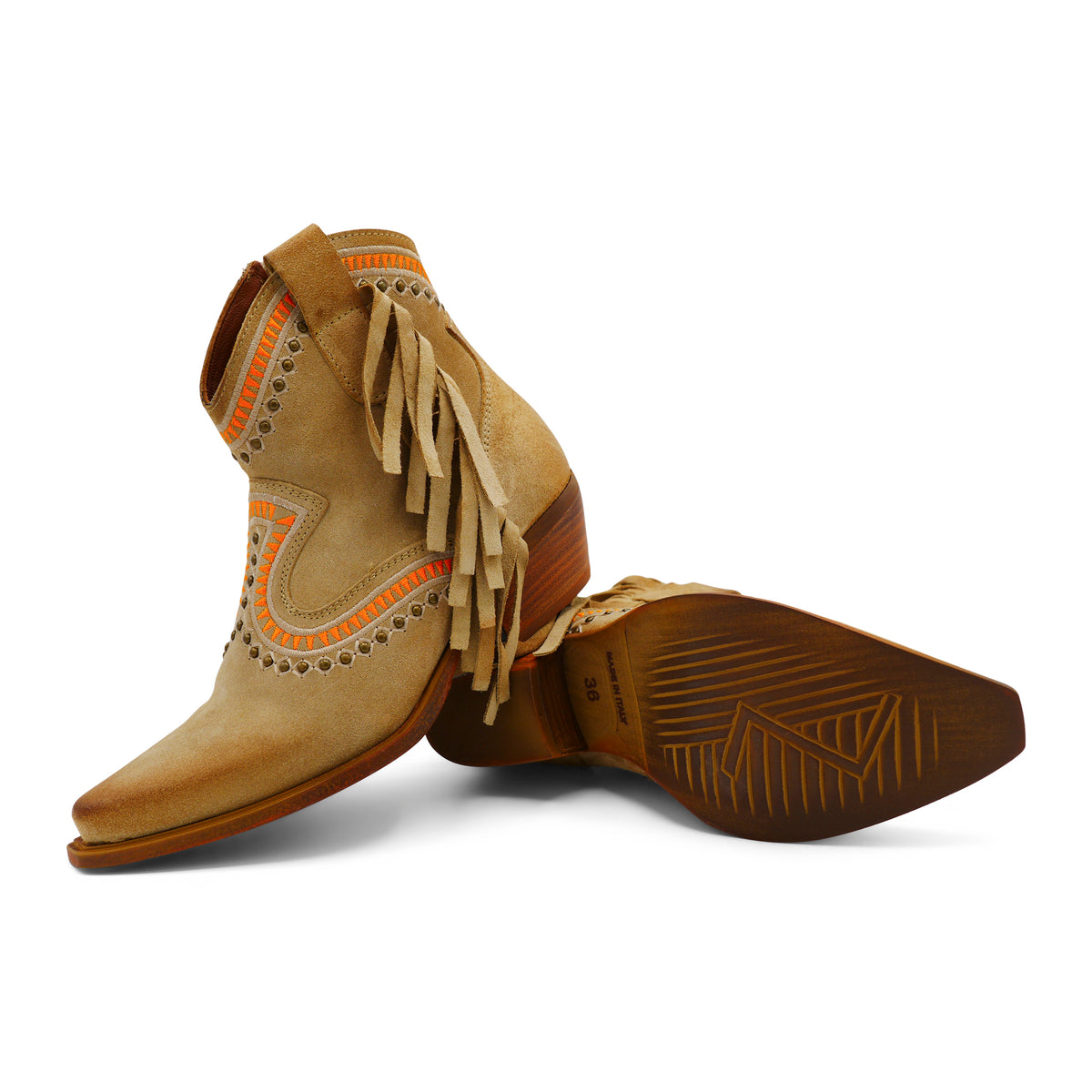 Apache05 - Beige/Arancino Ankle Western Side Tassel