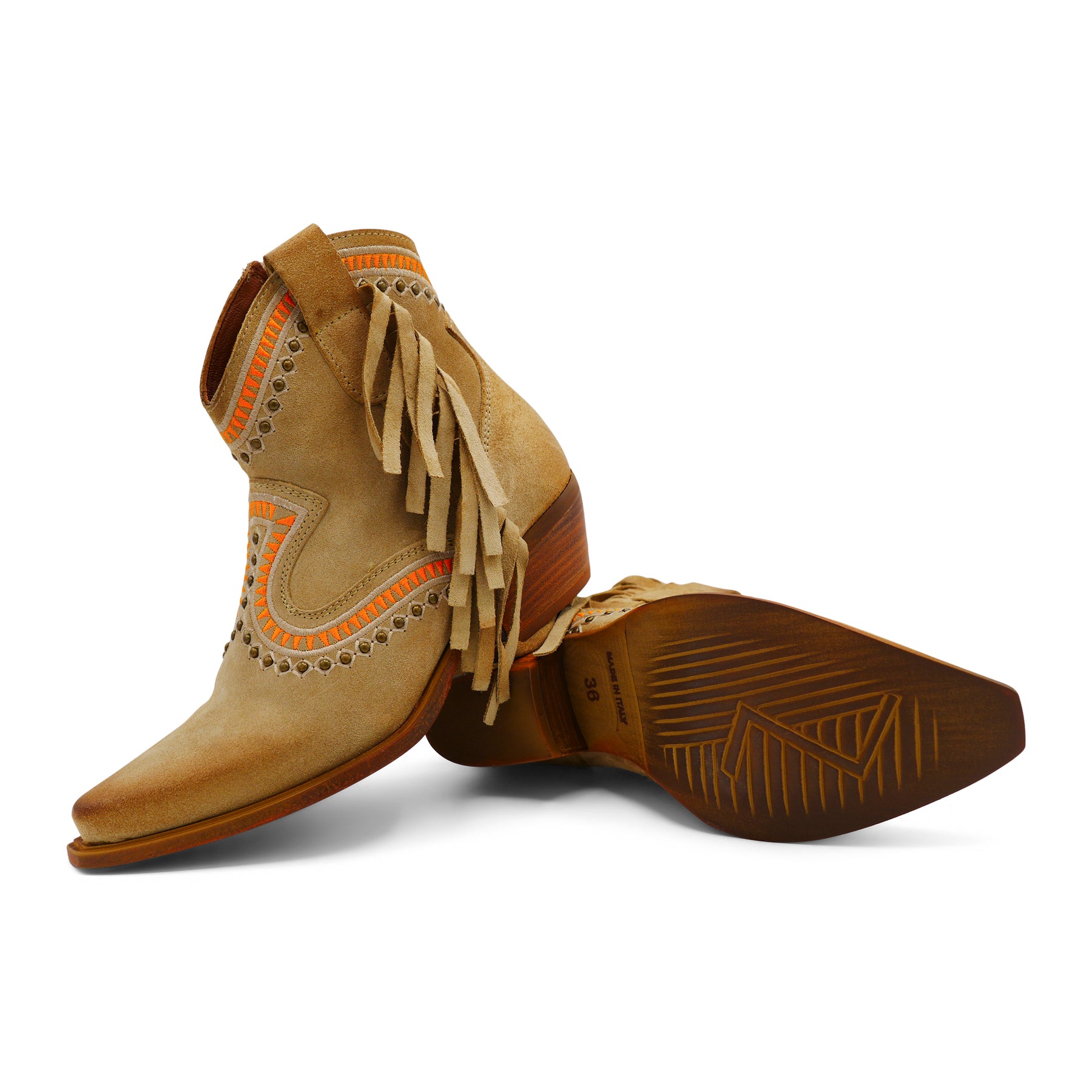 Apache05 - Beige/Arancino Ankle Western Side Tassel