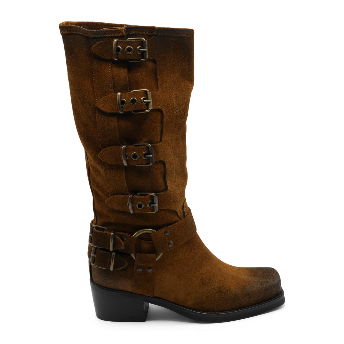 PX862 - TAN SUEDE 4 BUCKLES BIKER