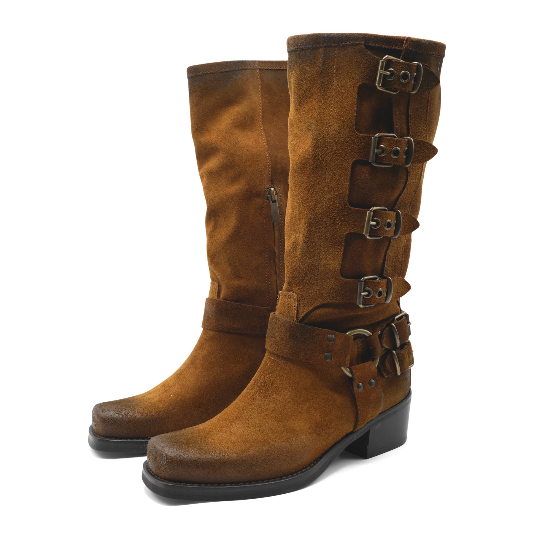 PX862 - TAN SUEDE 4 BUCKLES BIKER