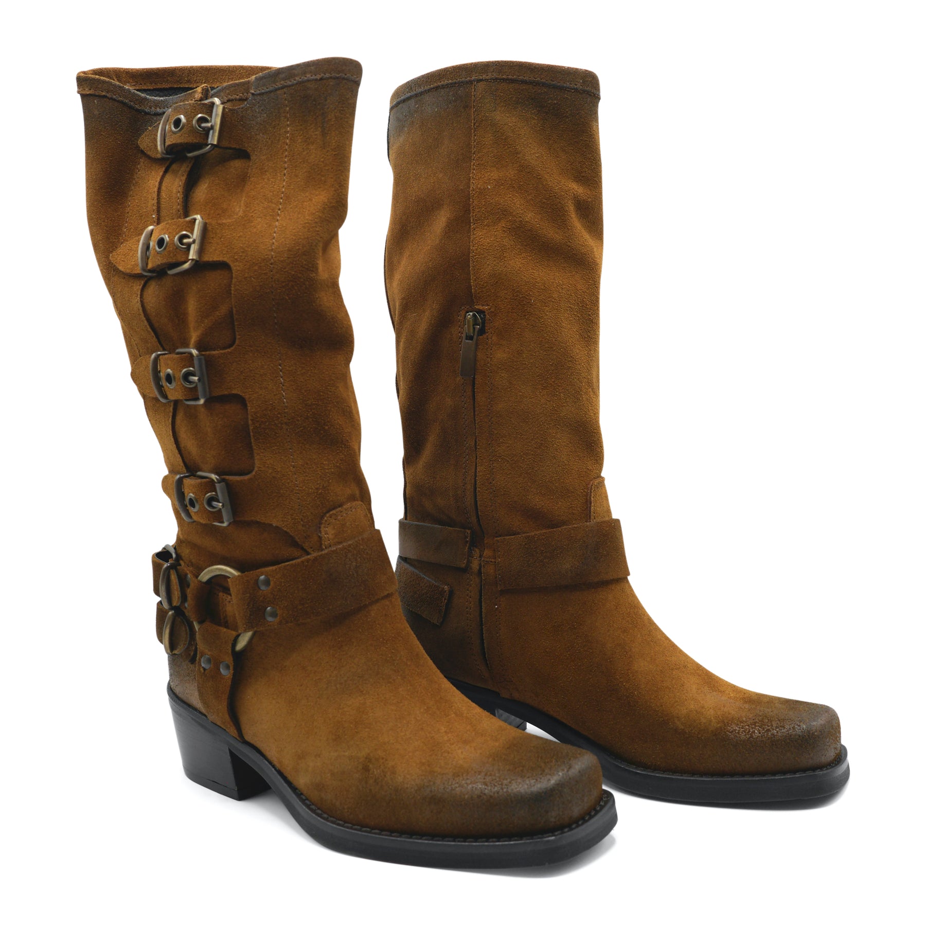 PX862 - TAN SUEDE 4 BUCKLES BIKER