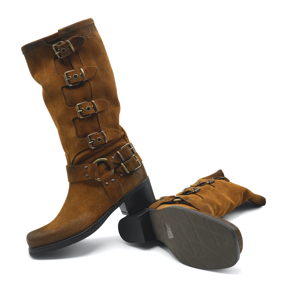 PX862 - TAN SUEDE 4 BUCKLES BIKER