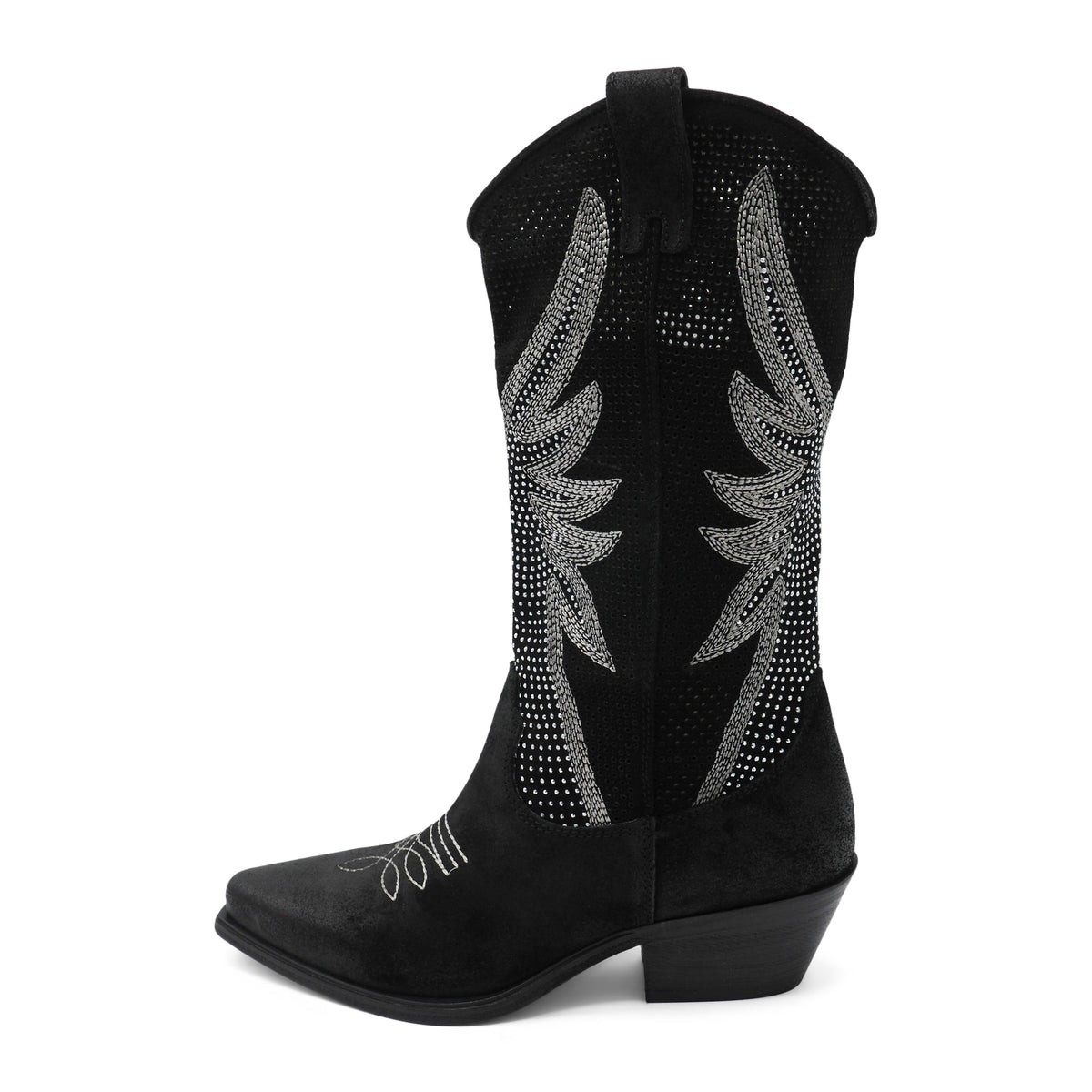 DX834 - Black Perforated Leather Diamante Wings