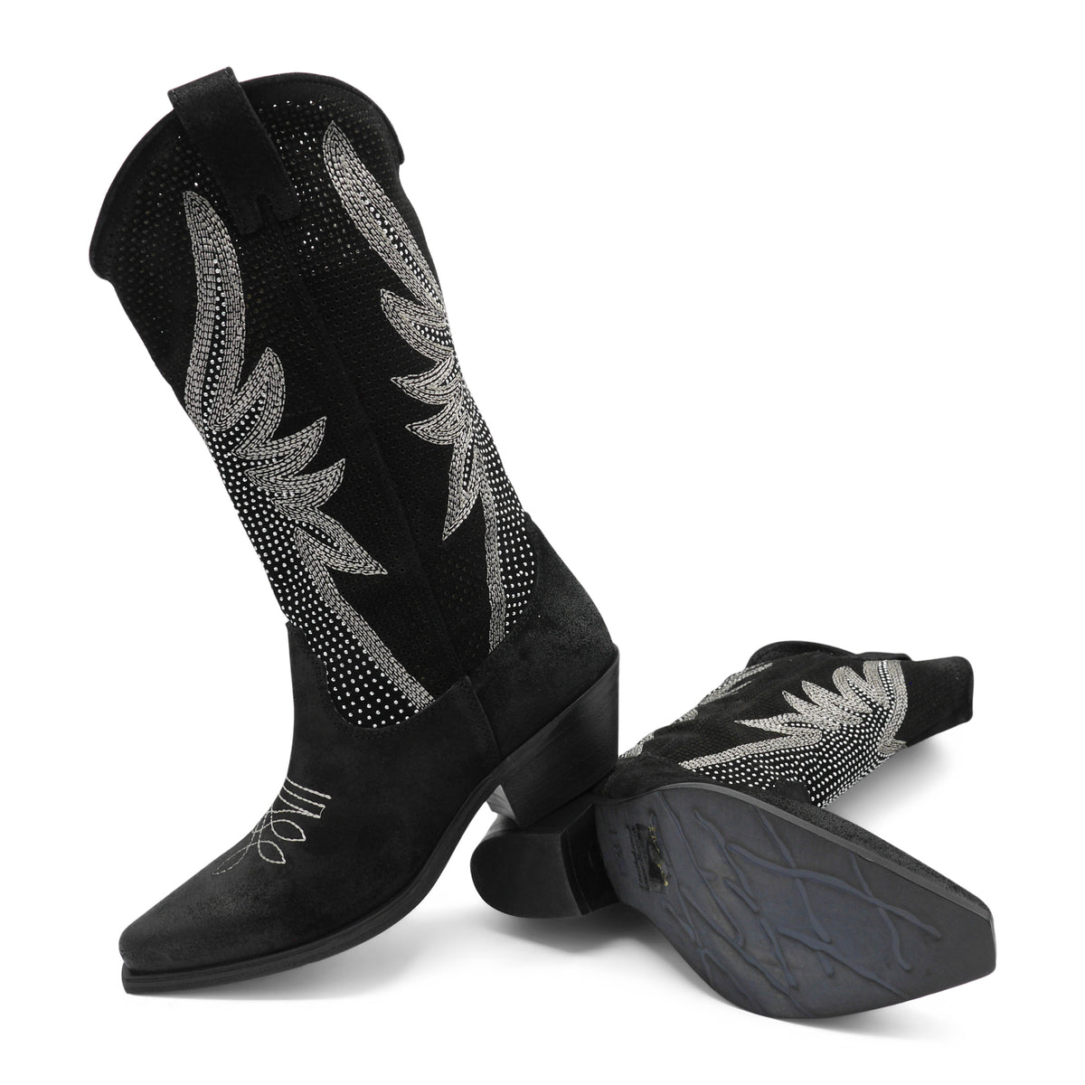 DX834 - Black Perforated Leather Diamante Wings