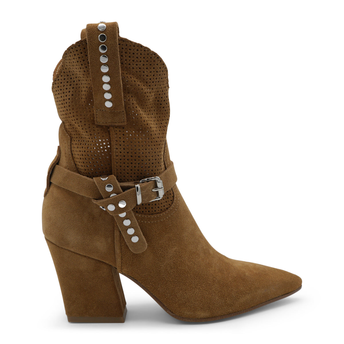 M2726M5- Perforated Tan Suede Western Elegant Ankle