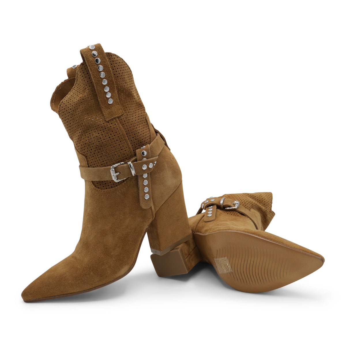 M2726M5- Perforated Tan Suede Western Elegant Ankle