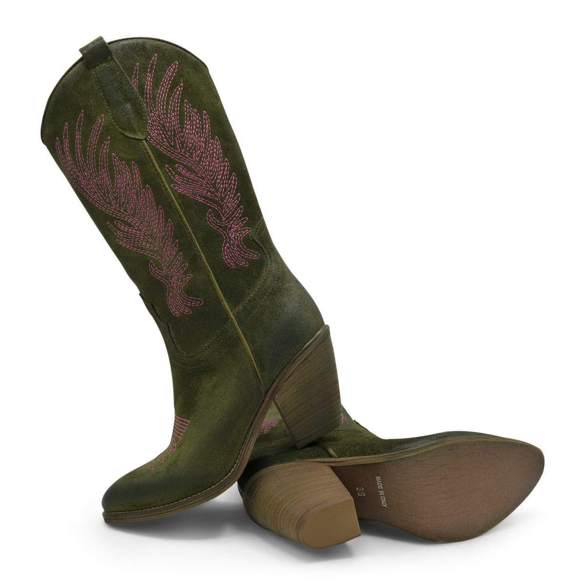 WEST01- Green Fuchsia Wings Cowboy