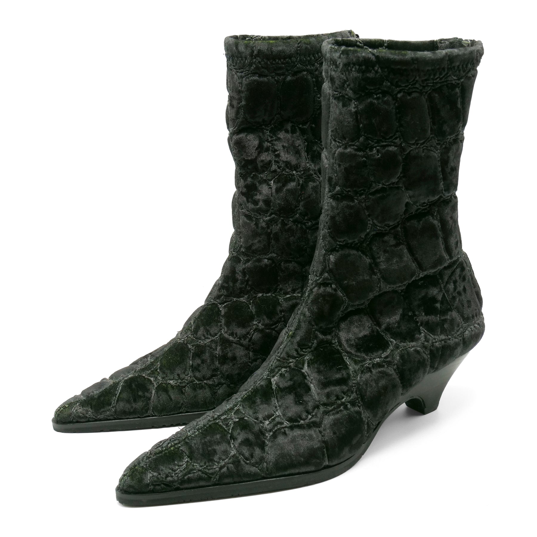 Gavial8251 - Black/ Green Exotic Lycra Sock Boot