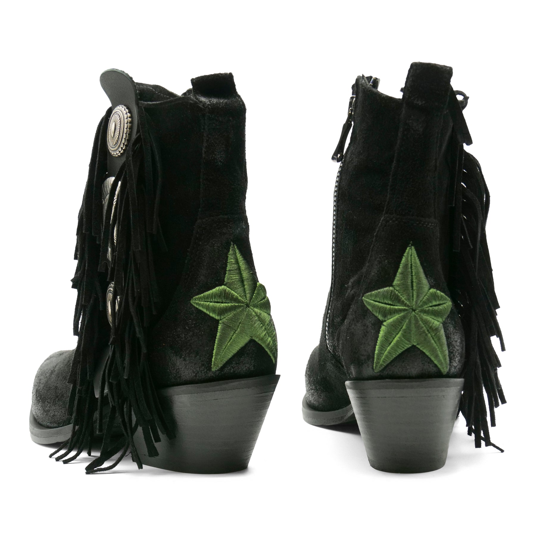 DX2430 - Black Fringed / Green Star Ankle Boot