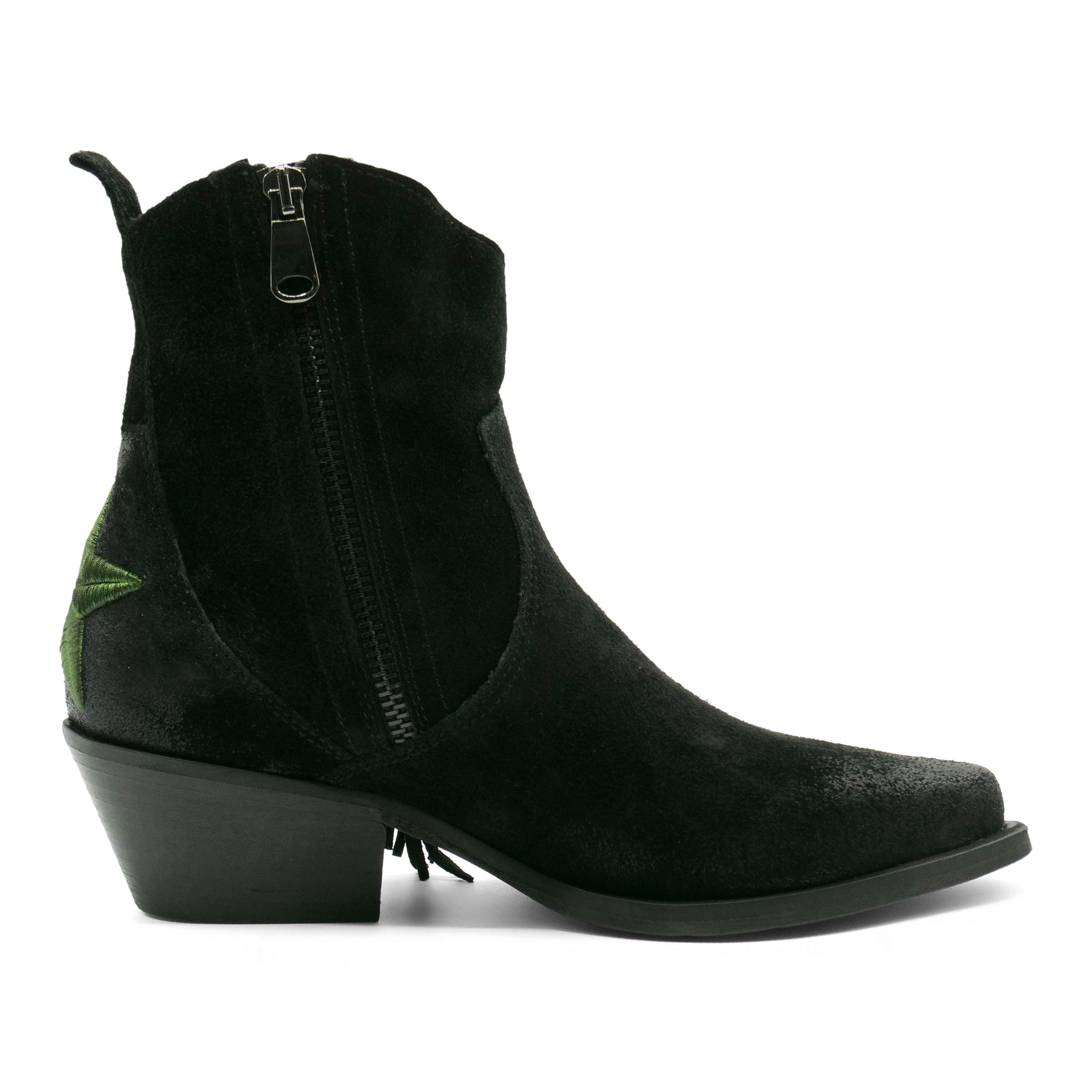 DX2430 - Black Fringed / Green Star Ankle Boot