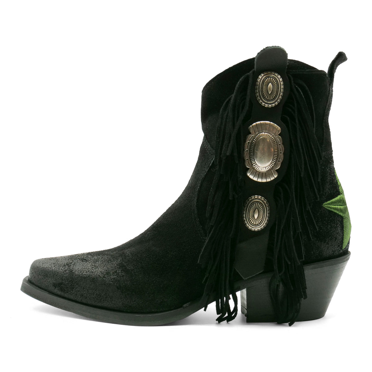 DX2430 - Black Fringed / Green Star Ankle Boot